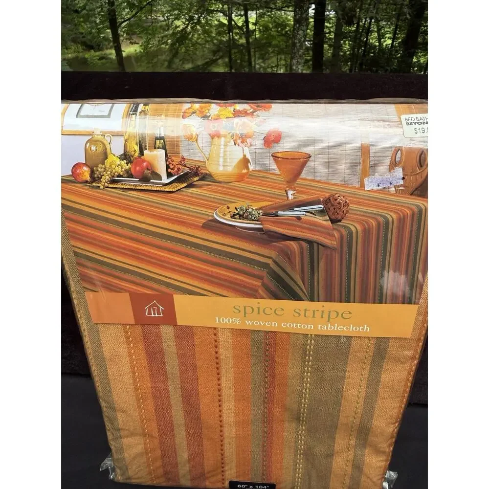 Home Wear Spice Stripe 100% Woven Cotton Thanksgiving Fall Tablecloth 60X104 New